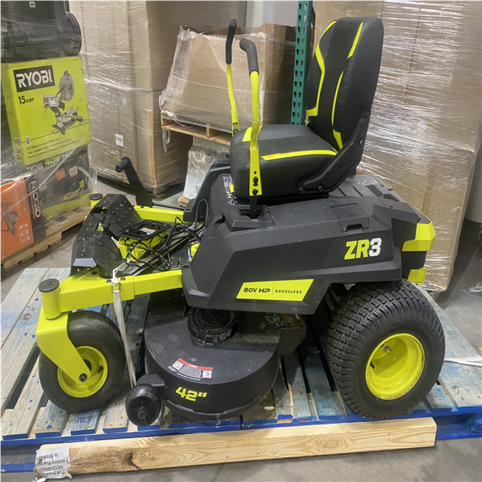 Dallas Location - As-Is  RYOBI ZR3 80V HP Brushless Battery Cordless Electric 42 in. Zero Turn Riding Lawn Mower with (2) 14.0 Ah Batteries and Charger