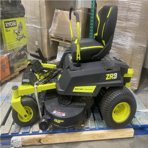 Dallas Location - As-Is  RYOBI ZR3 80V HP Brushless Battery Cordless Electric 42 in. Zero Turn Riding Lawn Mower with (2) 14.0 Ah Batteries and Charger