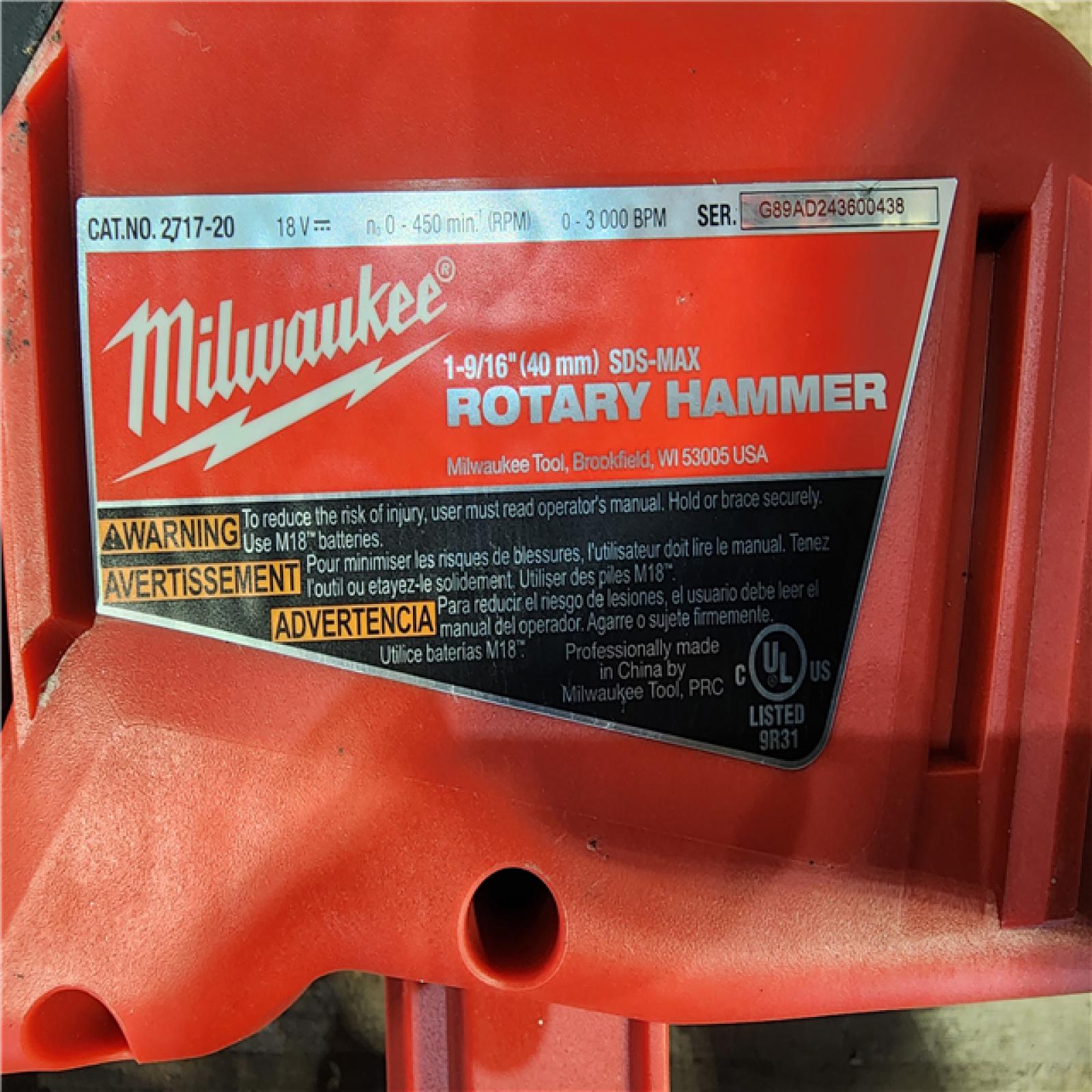 HOUSTON LOCATION - AS-IS Milwaukee FUEL 18V Lithium-Ion Brushless Cordless 1-9/16 in. SDS-Max Rotary Hammer (Tool-Only)