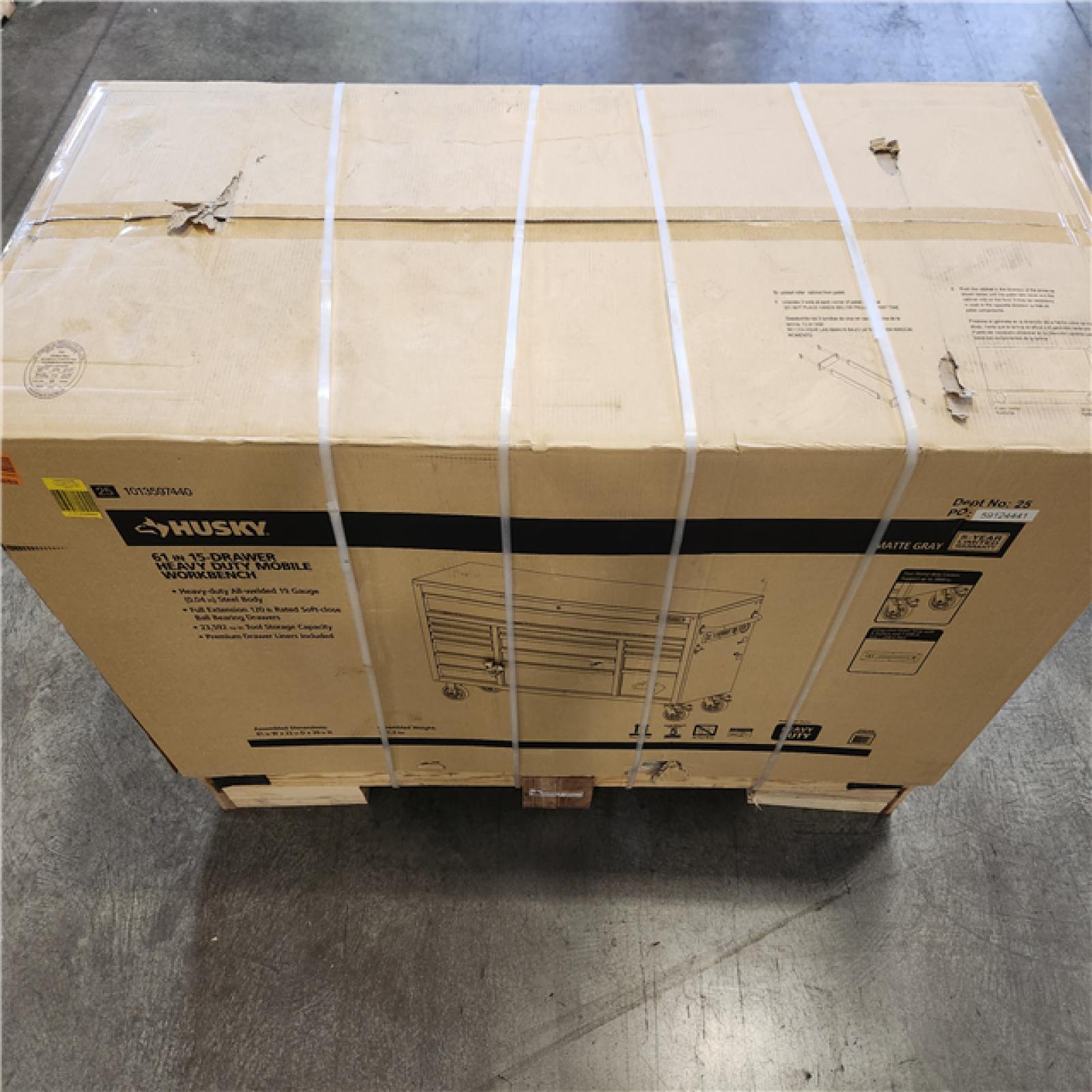Phoenix NEW Husky Heavy Duty 61 in. W x 23 in. D 15-Drawer Matte Gray Mobile Workbench Cabinet with Solid Wood Top