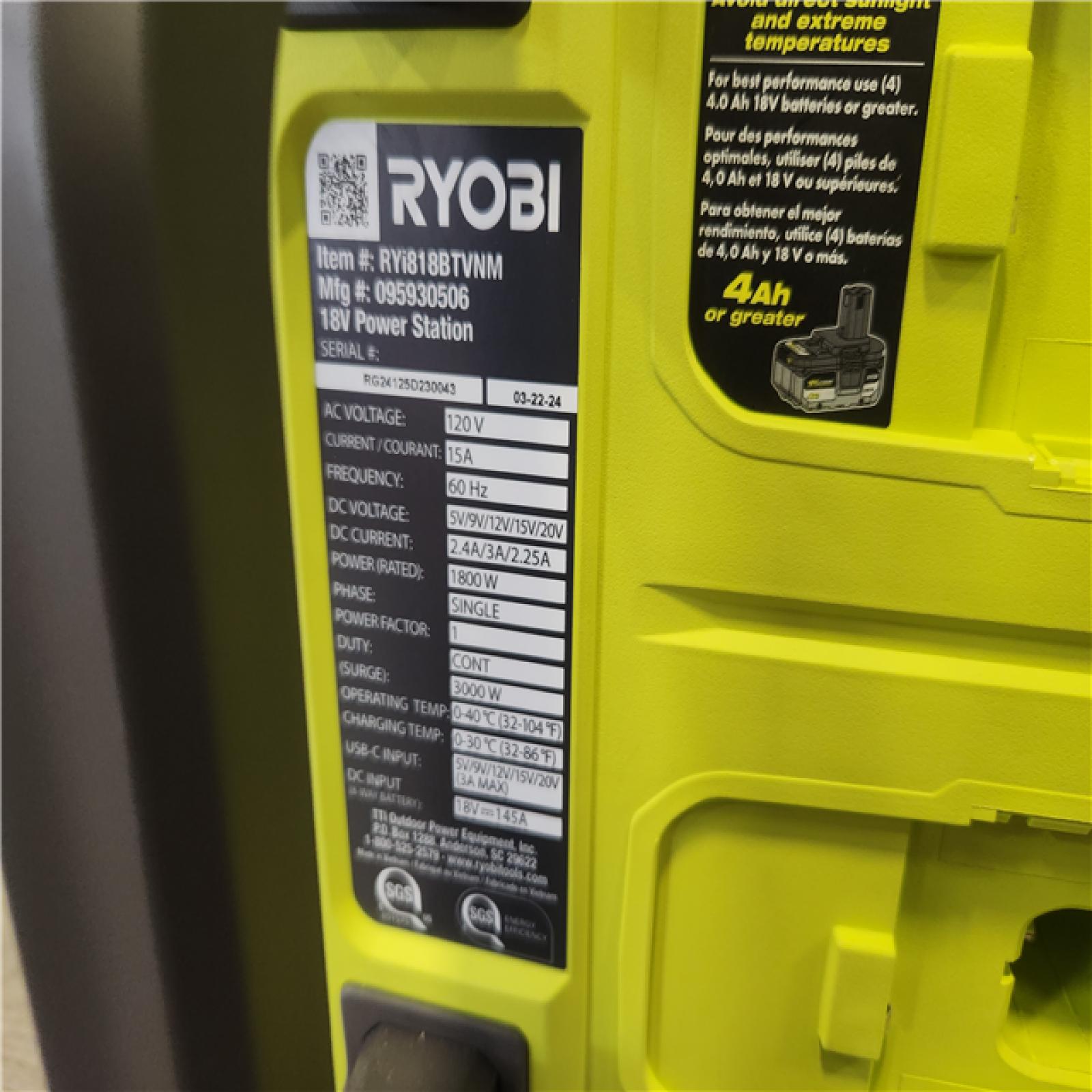 Phoenix NEW RYOBI 18V ONE+ 1800-Watt Portable Battery Inverter Power Station/8-Port Charger (Tool Only)
