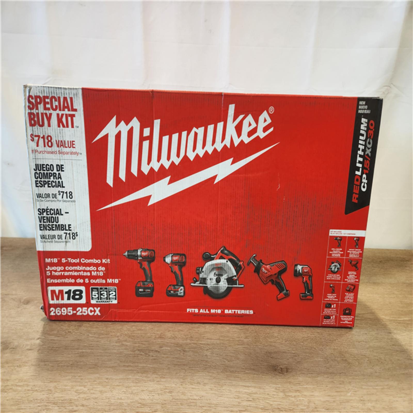 NEW- Milwaukee M18 18V Lithium-Ion Cordless Power Tool Set  5 Pack