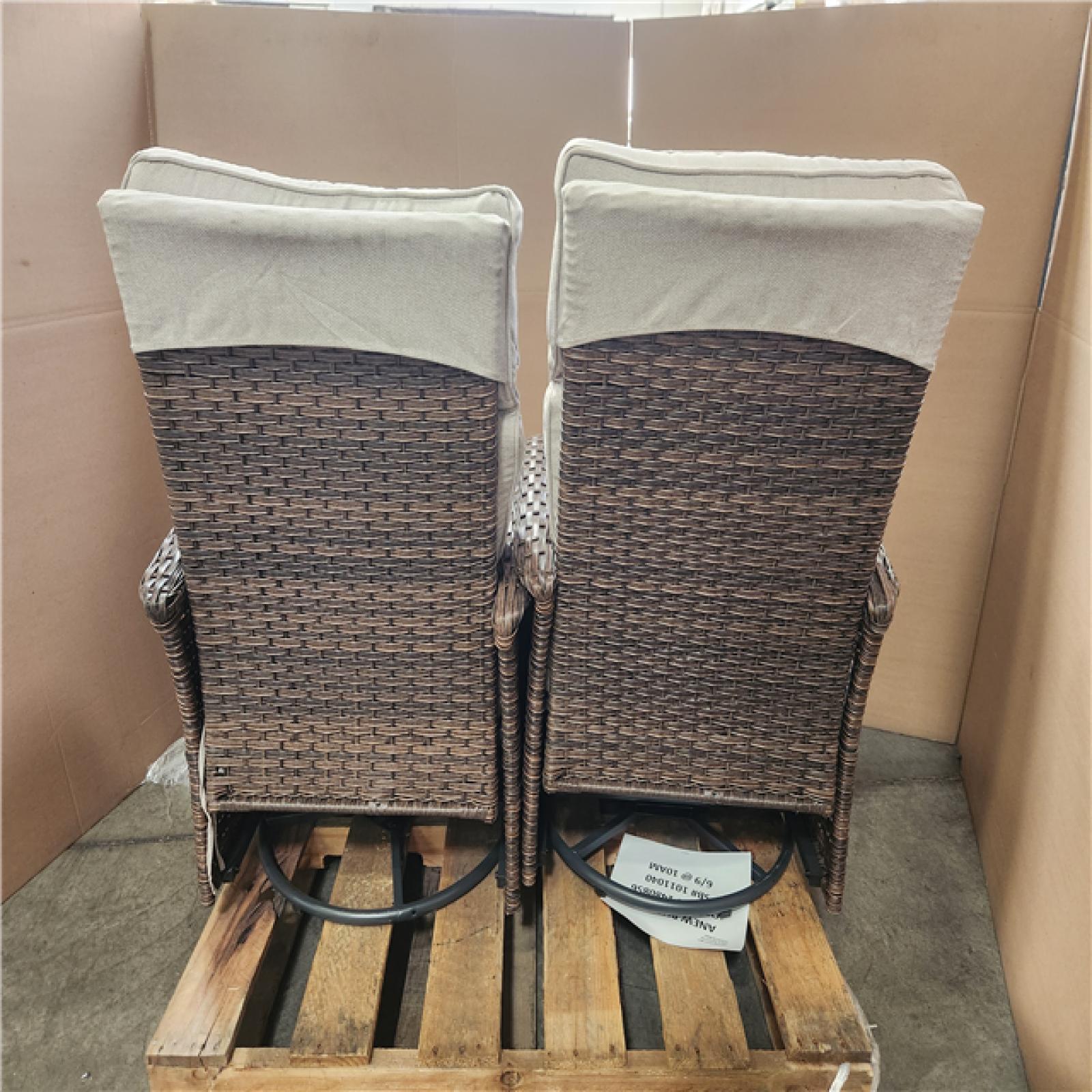 Phoenix LIKE NEW Bellefurn Rotavia Reclining 2-Piece Wicker Outdoor 360° Swivel Recliner with Beige Cushions  Adjustable Backrest  Footrest