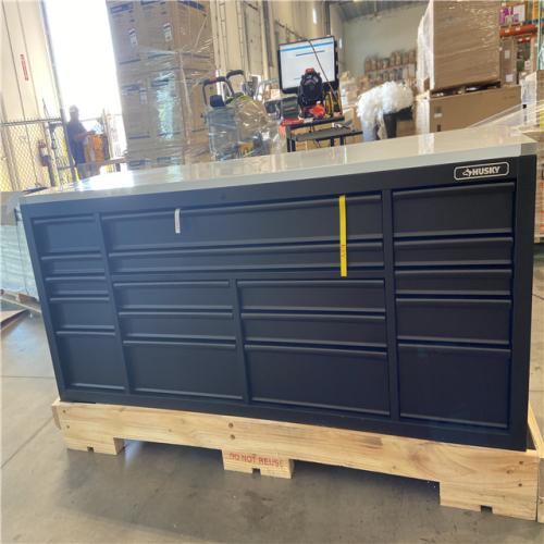 DALLAS LOCATION - 84 in. W x 24 in. D 18-Drawer Heavy-Duty Mobile Workbench with Stainless Steel Top in Matte Black