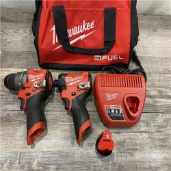 AS-IS Milwaukee FUEL 12-Volt Lithium-Ion Brushless Cordless Hammer Drill and Impact Driver Combo Kit