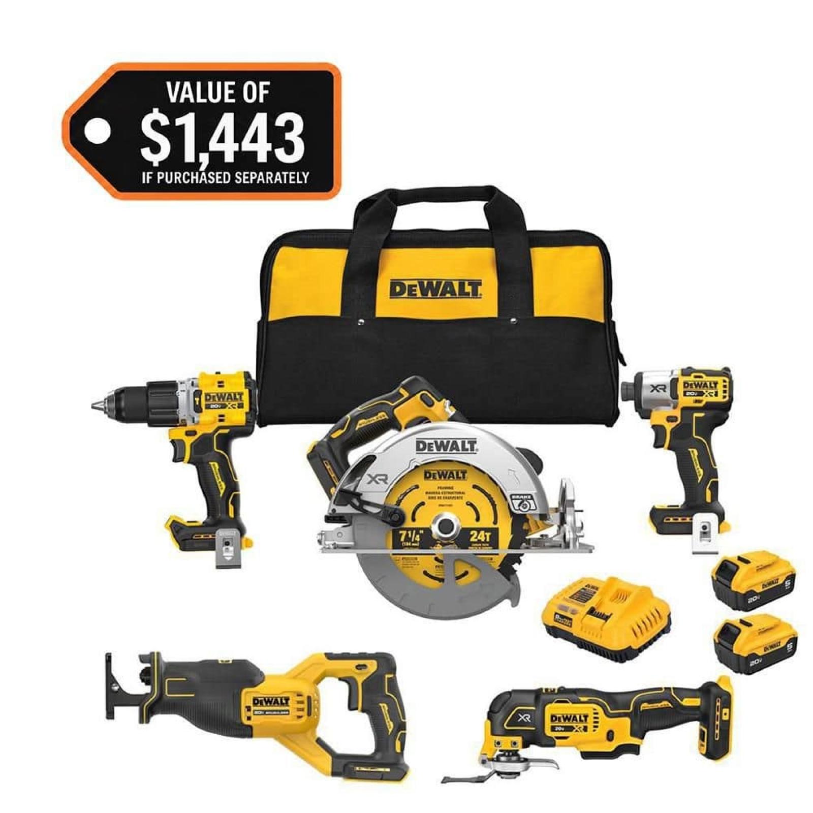 NEW - DEWALT 20V Lithium-Ion Cordless 5-Tool Combo Kit