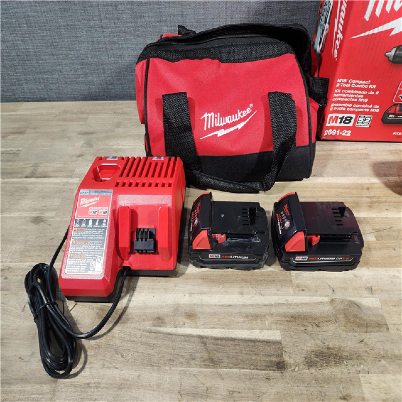 HOUSTON LOCATION - AS-IS Milwaukee 18V Cordless Brushed 2 Tool Drill/Driver and Impact Driver Kit