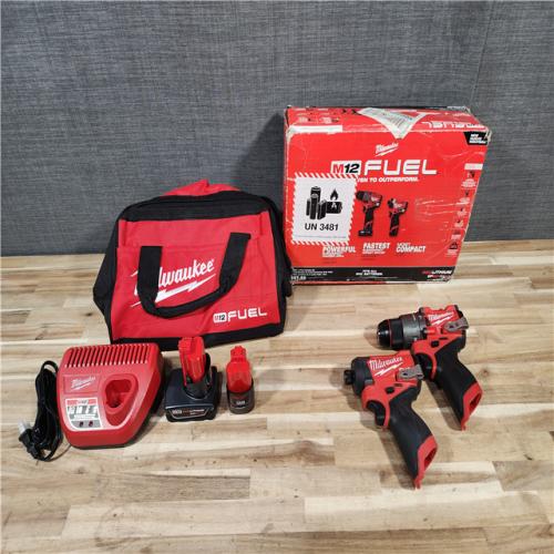 HOUSTON LOCATION - AS-IS Milwaukee FUEL 12-Volt Lithium-Ion Brushless Cordless Hammer Drill and Impact Driver Combo Kit