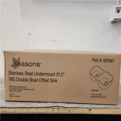 Phoenix Location NEW Seasons Stainless Steel Undermount 31.5 18G Double Bowl Offset Sink Pallet (12 Total) (SEALED)