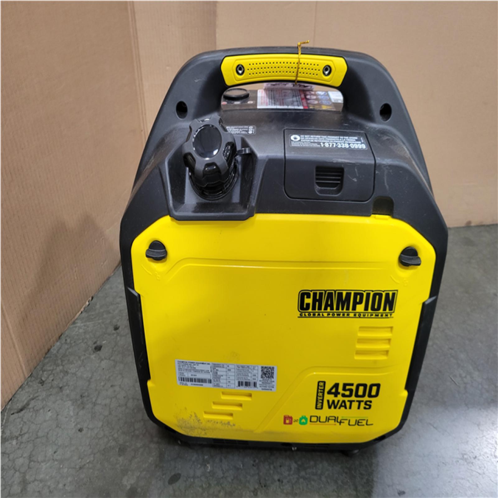CALIFORNIA AS-IS CHAMPION 4500/3500-Watt Electric Start Gasoline/Propane Powered Dual Fuel Inverter Generator with Quiet Technology and CO Shield