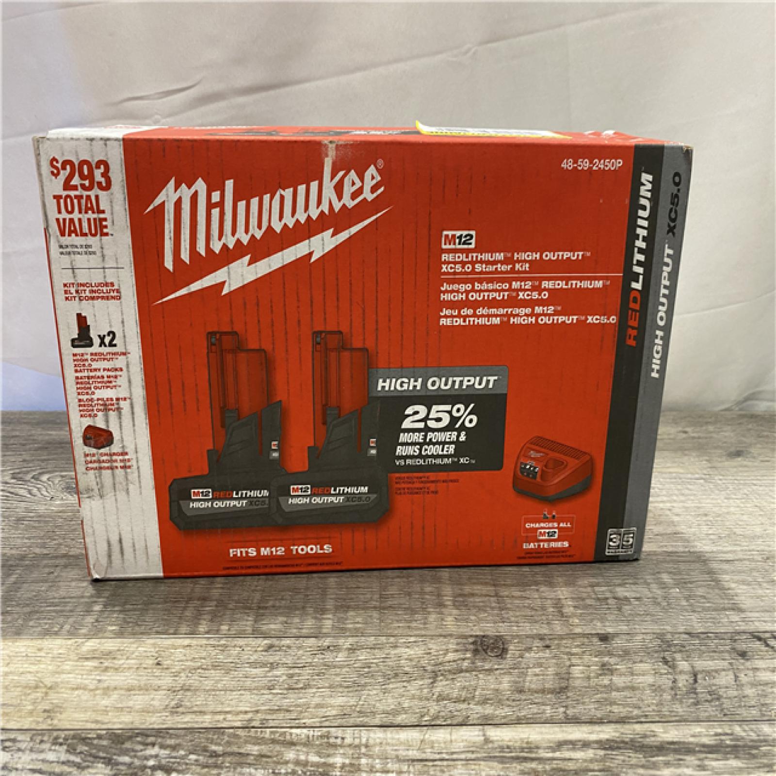 NEW - Milwaukee 12V Lithium-Ion XC High Output 5.0 Ah Battery Pack (2-Pack) Starter Kit with Charger
