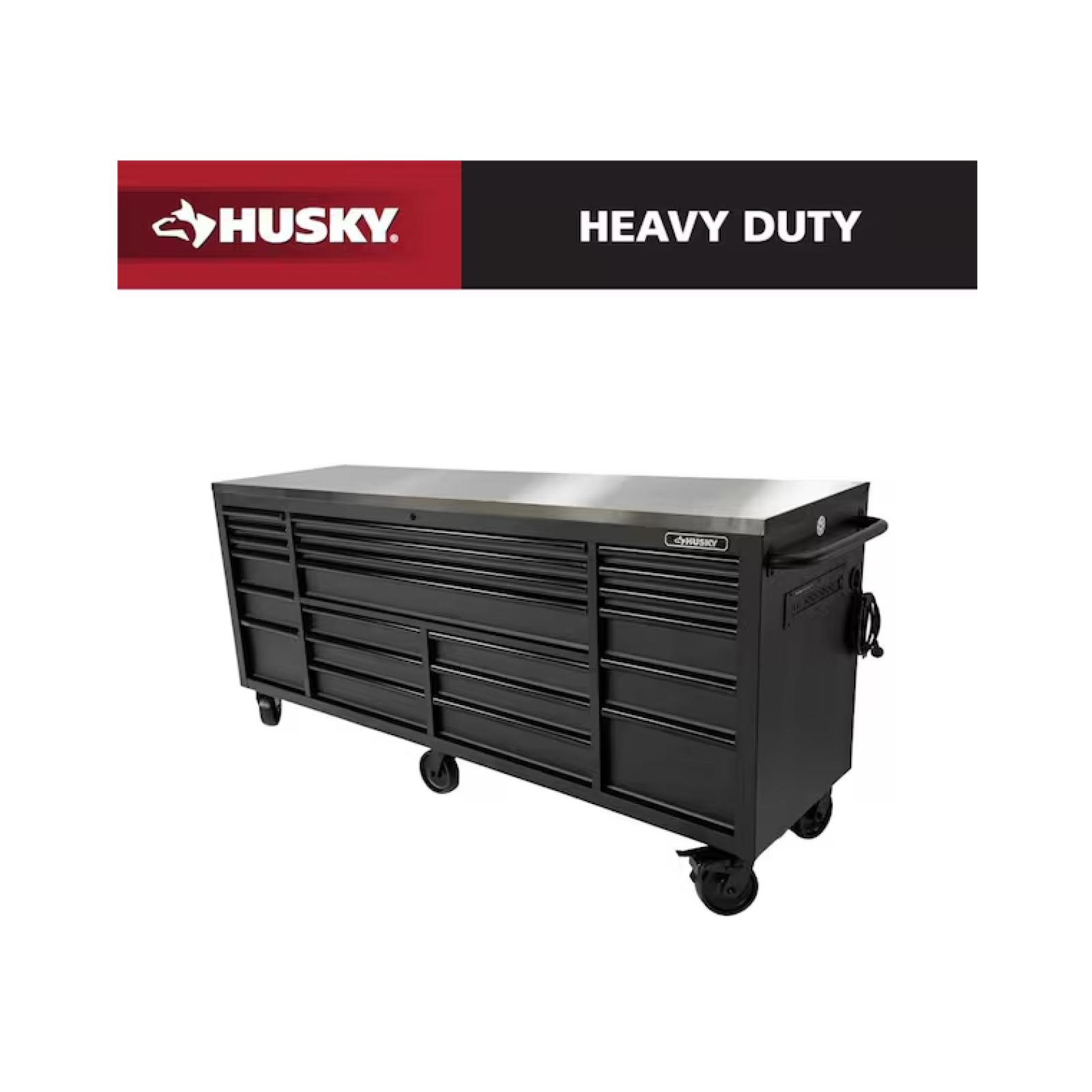 DALLAS LOCATION - HUSKY Tool Storage 84 in. W x 24 in. D Heavy Duty Mobile Workbench Tool Chest with Stainless Steel Work Top in Matte Black