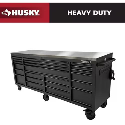 DALLAS LOCATION - HUSKY Tool Storage 84 in. W x 24 in. D Heavy Duty Mobile Workbench Tool Chest with Stainless Steel Work Top in Matte Black