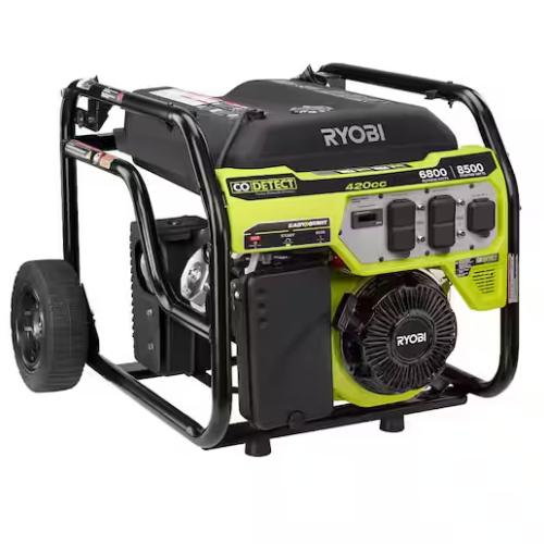 DALLAS LOCATION- NEW!- RYOBI 6800-Watt Recoil Start UL Gasoline Powered Portable Generator with CO Detect Shutdown Sensor