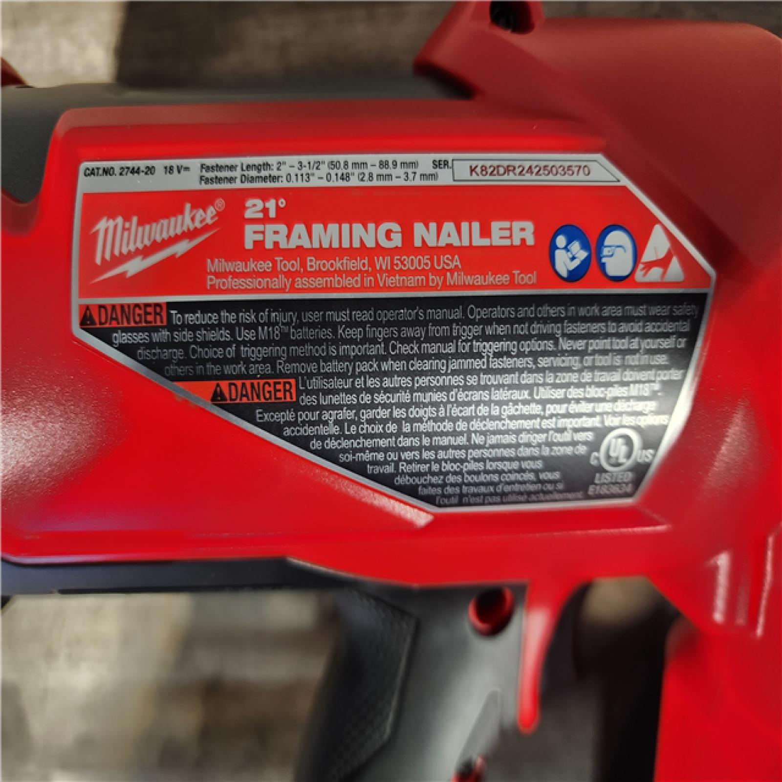 HOUSTON LOCATION - AS-IS (APPEARS LIKE NEW) Milwaukee 2744-20 M18 FUEL 3-1/2 in. 18V 21-Degree Lithium-Ion Brushless Cordless Framing Nailer (Tool-Only)