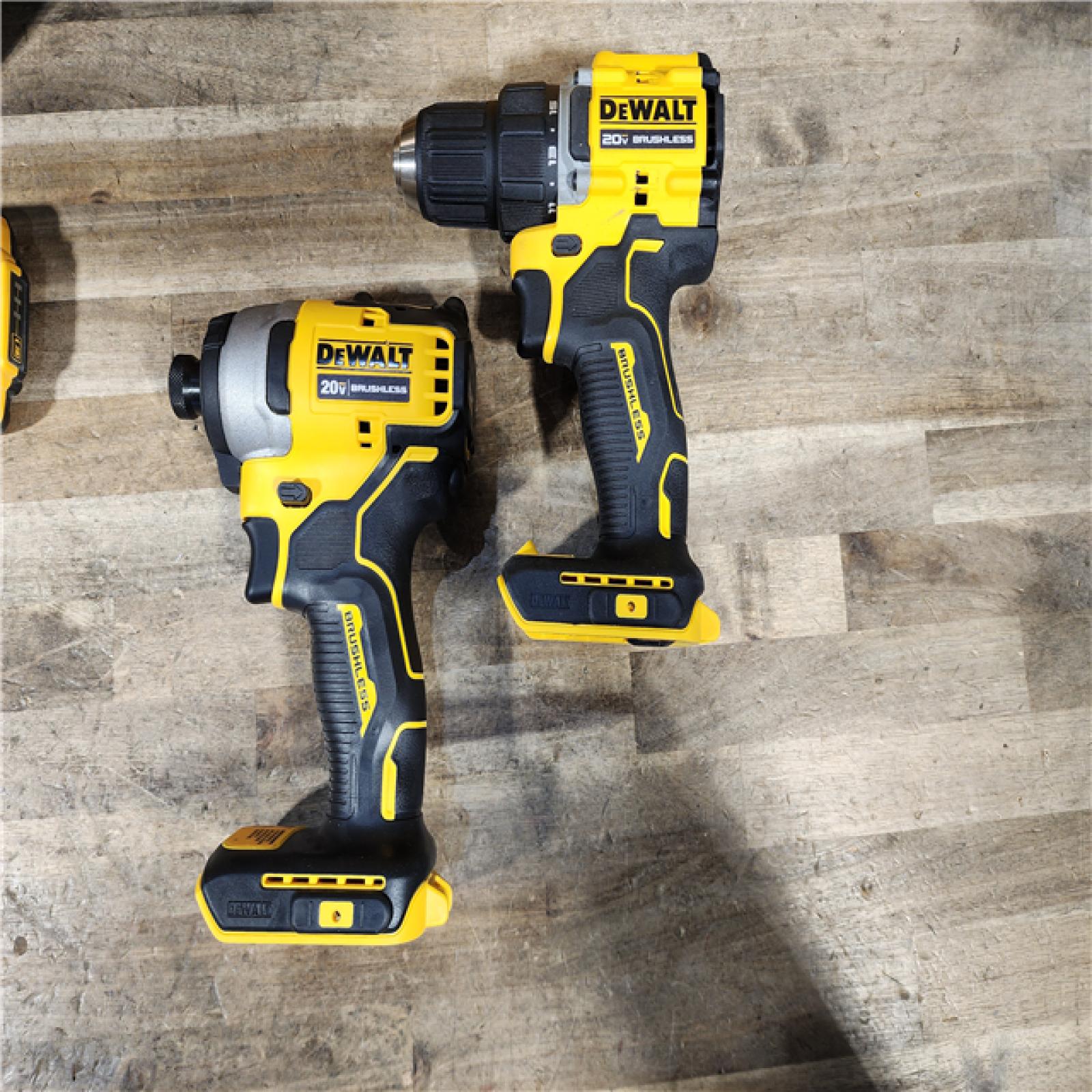 HOUSTON LOCATION - AS-IS Dewalt DCK225D2 20V MAX ATOMIC Brushless Compact Lithium-Ion 1/2 in. Cordless Drill Driver and 1/4 in. Impact Driver Combo Kit with 2 Batteries 2 Ah
