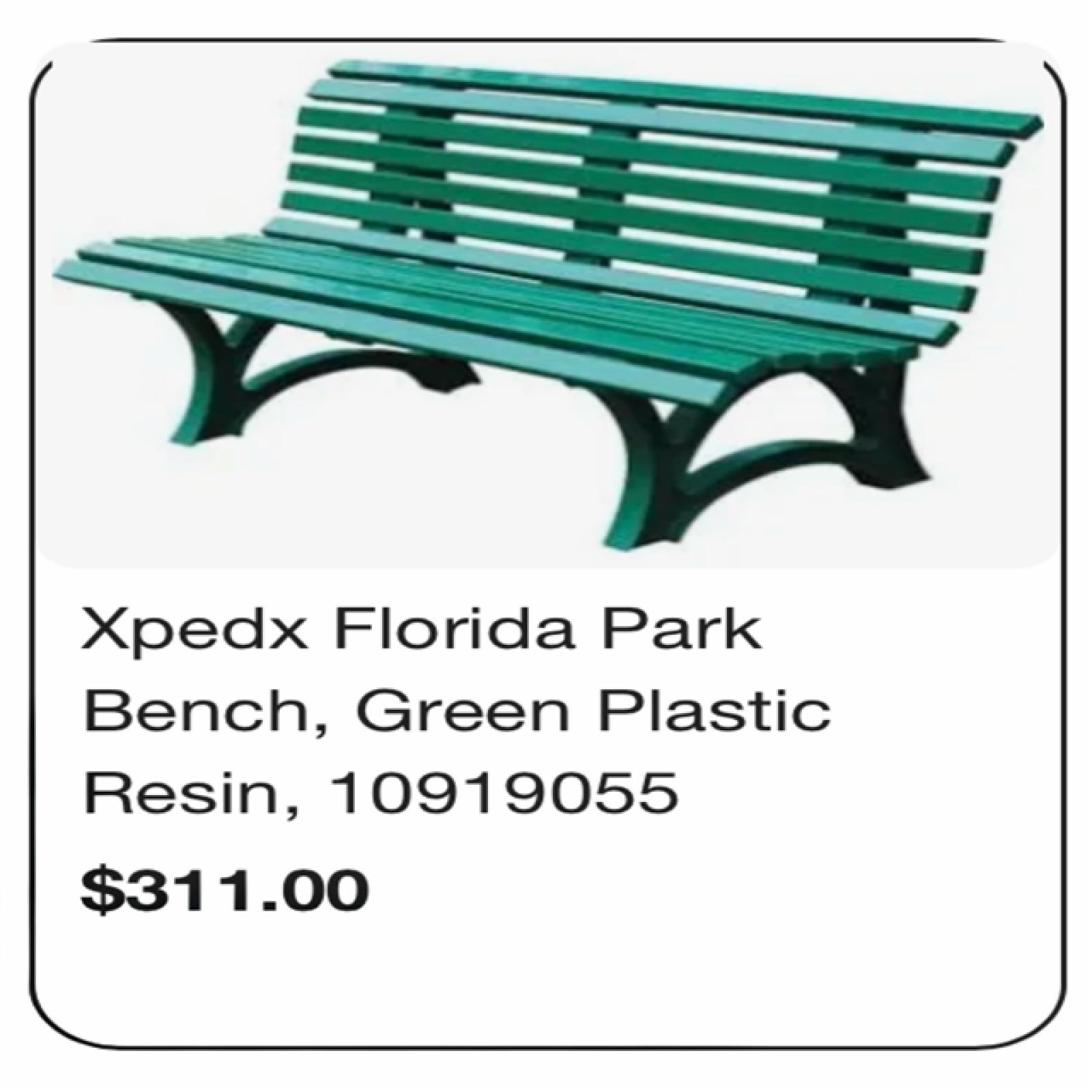 DALLAS LOCATION - NEW! Xpedx FLORIDA PARK BENCH  GREEN PLASTIC RESIN PALLET- (1 UNIT)