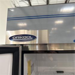California AS-IS ORIKOOL 54 Commercial Reach-In Feezer in Stainless Steel  2 Solid Doors; Model #ST54BR (Dent on unit)