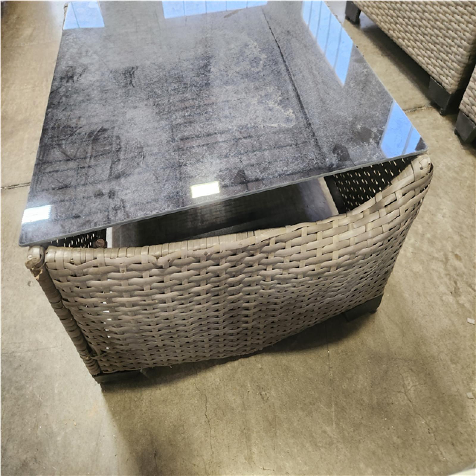 Phoenix JUSKYS GUKOO Gray 7-Piece Wicker Metal Frame Sofa Seating Group with White Cushions and Coffee Table