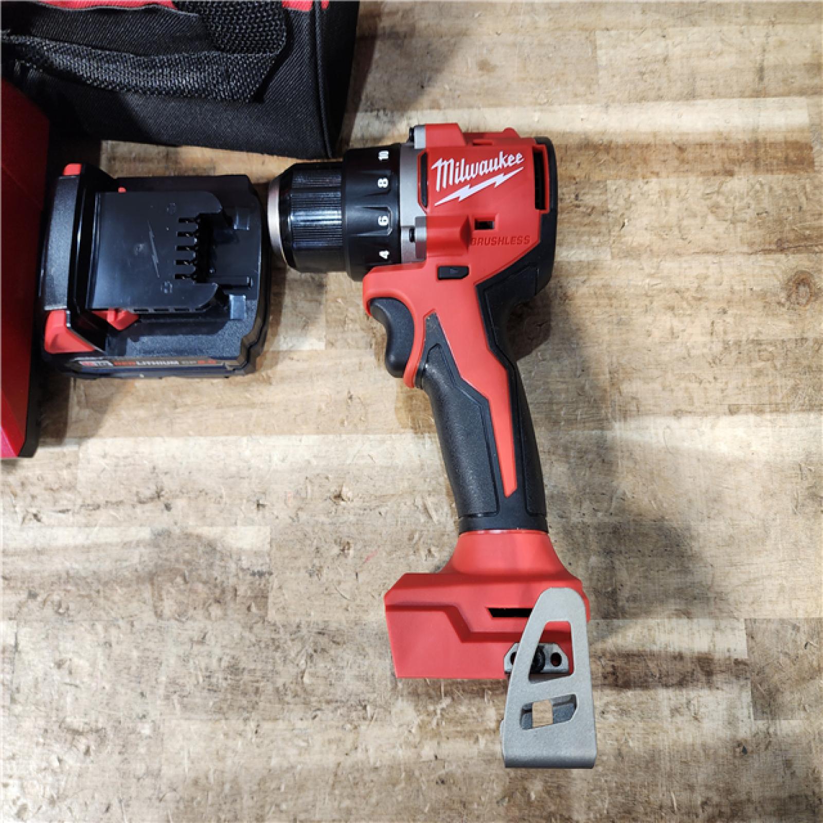 HOUSTON LOCATION - AS - IS Milwaukee 18V Lithium-Ion Brushless Cordless 1/2 in. Compact Drill/Driver with kit