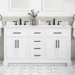 Phoenix NEW Home Decorators Collection Doveton 60 in. Double Sink Freestanding White Bath Vanity with White Engineered Marble Top (Assembled)