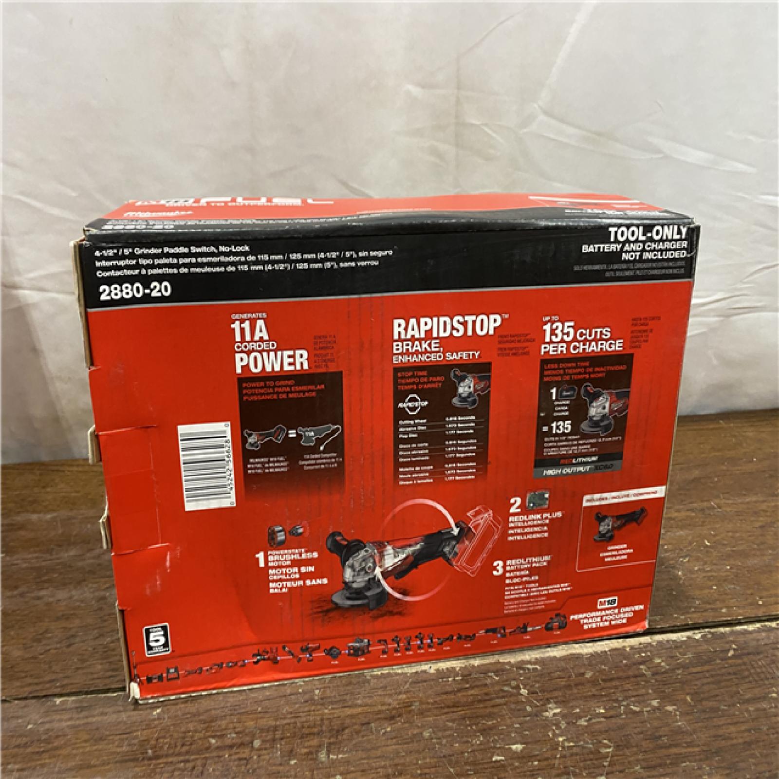 NEW Milwaukee 2880-20 FUEL 18-Volt Lithium-Ion Brushless Cordless 4-1/2 in./5 in. Grinder W/Paddle Switch (Tool-Only)