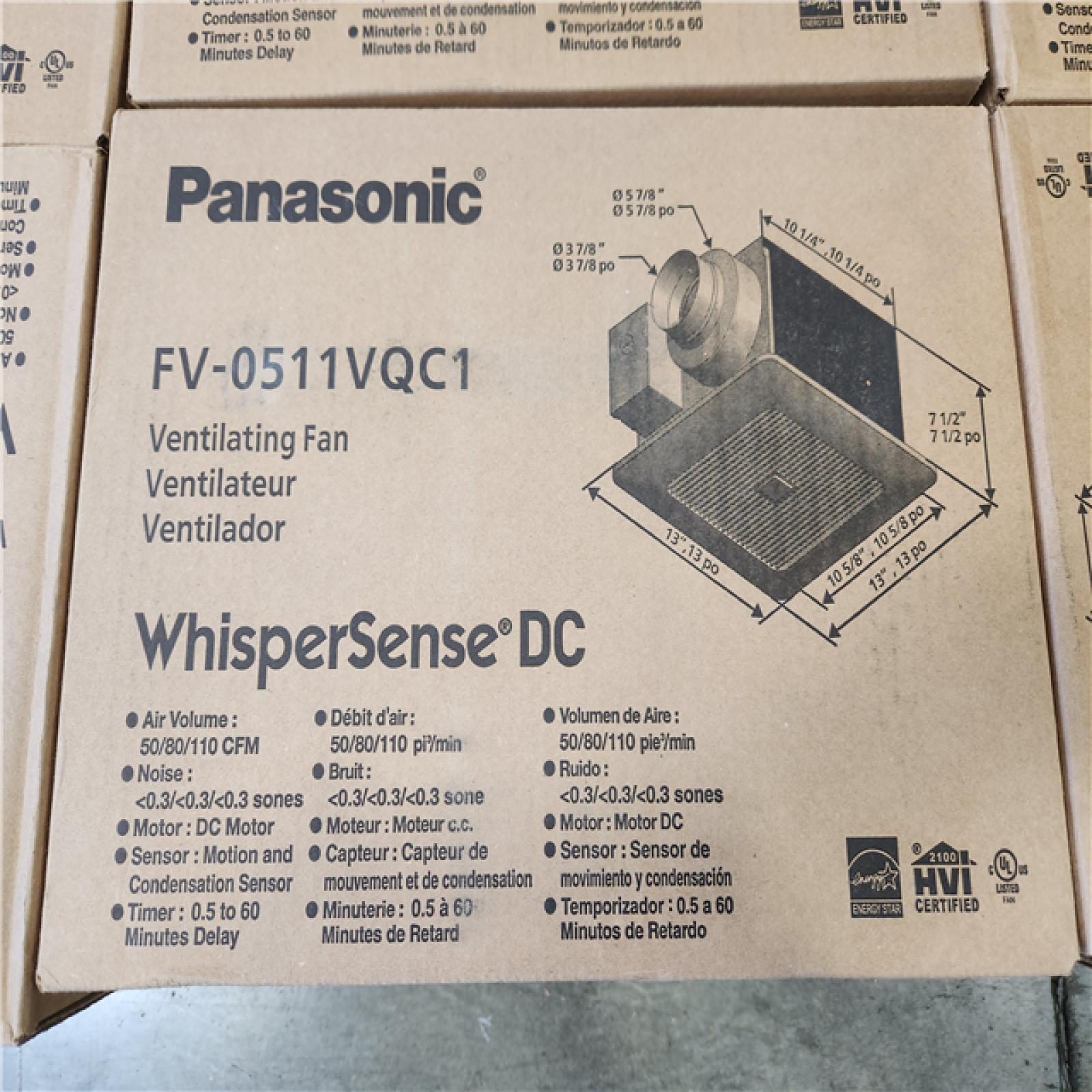 Phoenix NEW Panasonic WhisperSense DC Fan with Motion and Humidity Sensors Delay Timer and Pick-A-Flow Speed Selector 50  80 or 110 CFM Pallet of 11 (SEALED)
