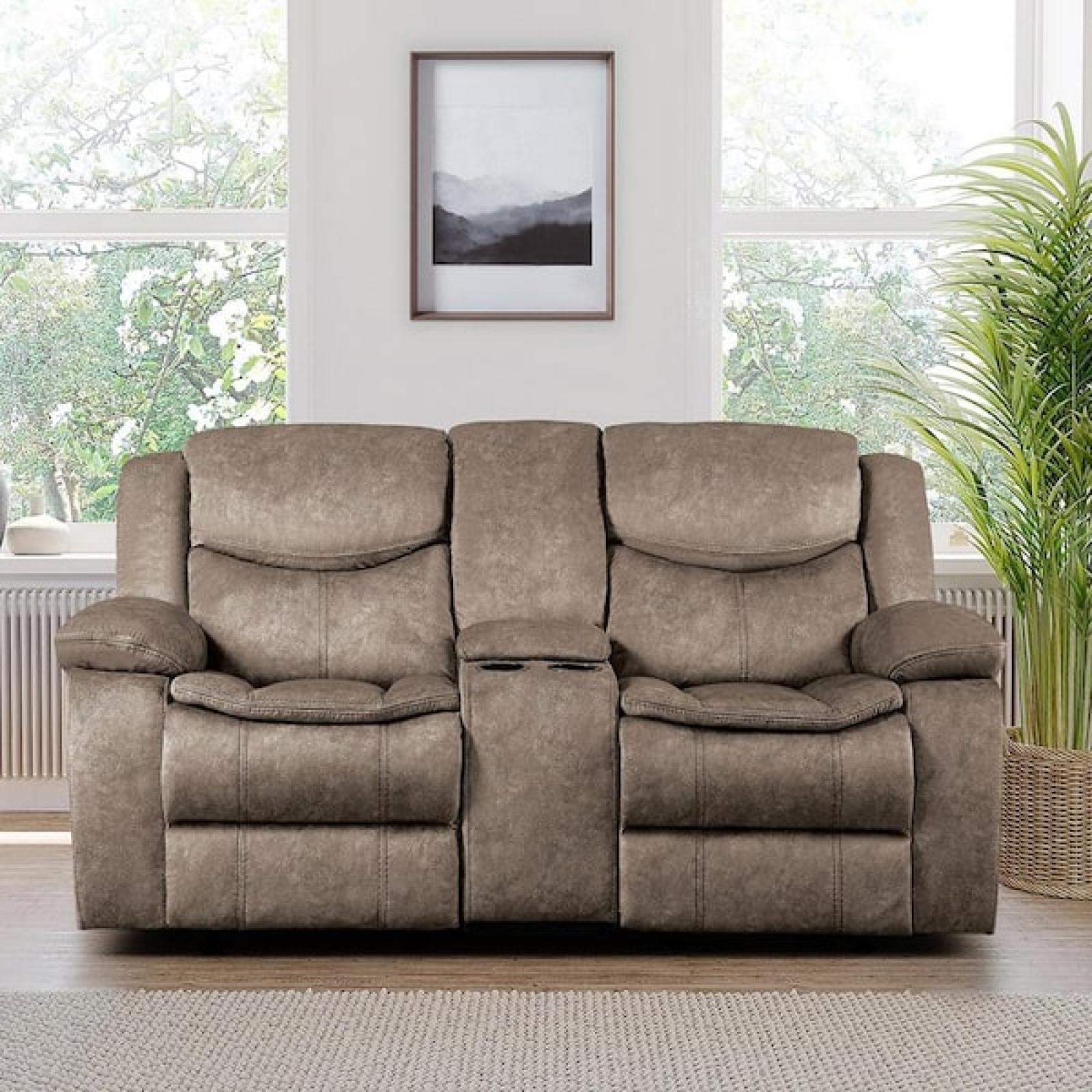 Phoenix AS-IS Lazzara Austin 78.5 in. W Brown Microfiber Double Glider Reclining Loveseat with Center Console