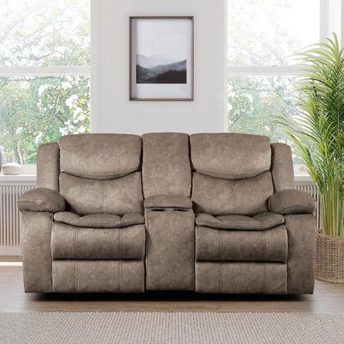 Phoenix AS-IS Lazzara Austin 78.5 in. W Brown Microfiber Double Glider Reclining Loveseat with Center Console