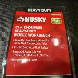 Phoenix LIKE NEW Husky Heavy Duty 61 in. W x 22 in. D 15-Drawer Matte Black Mobile Workbench Cabinet with Solid Wood Top