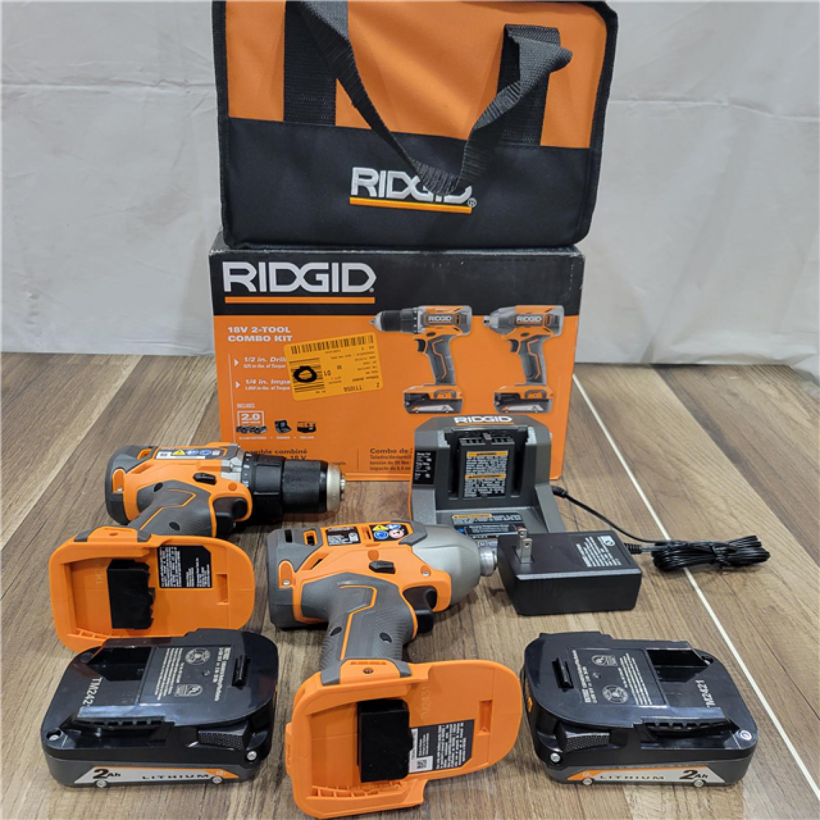 GOOD  RIDGID 18v 2 Tool Combo Kit 1/2 Drill/Driver 1/4 Impact Driver