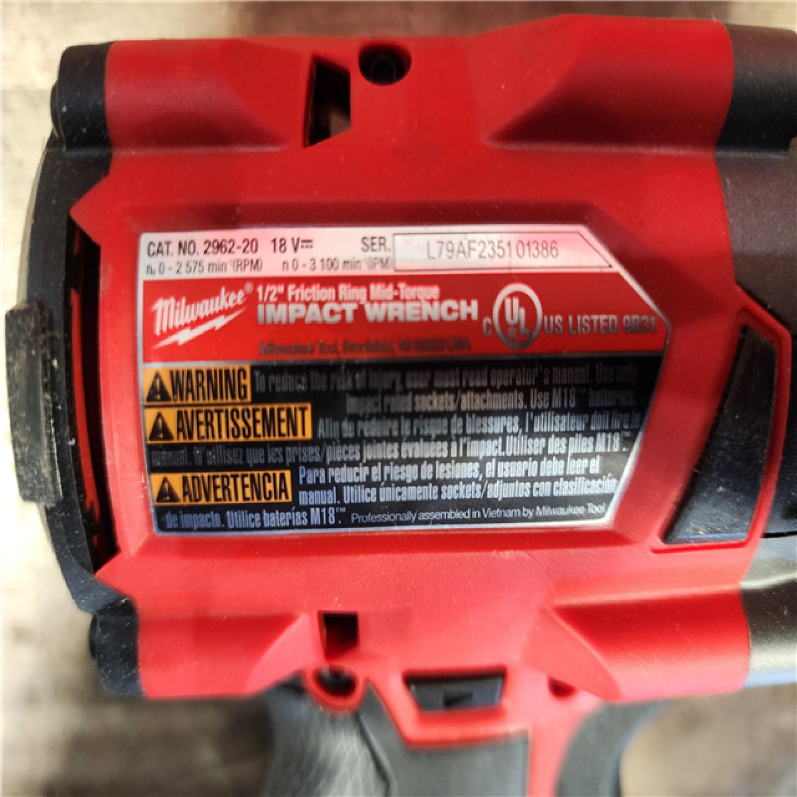 HOUSTON LOCATION - AS-IS Milwaukee 2962-20  M18 18V Fuel 1/2 Mid-Torque Impact Wrench Cordless Lithium-Ion Brushless (Tool-Only)