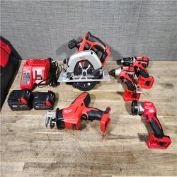 HOUSTON LOCATION - AS-IS M18 18V Lithium-Ion Cordless Combo Kit (5-Tool) with (1) 3.0Ah and (1) 1.5Ah Battery, (1) Charger, (1) Tool Bag