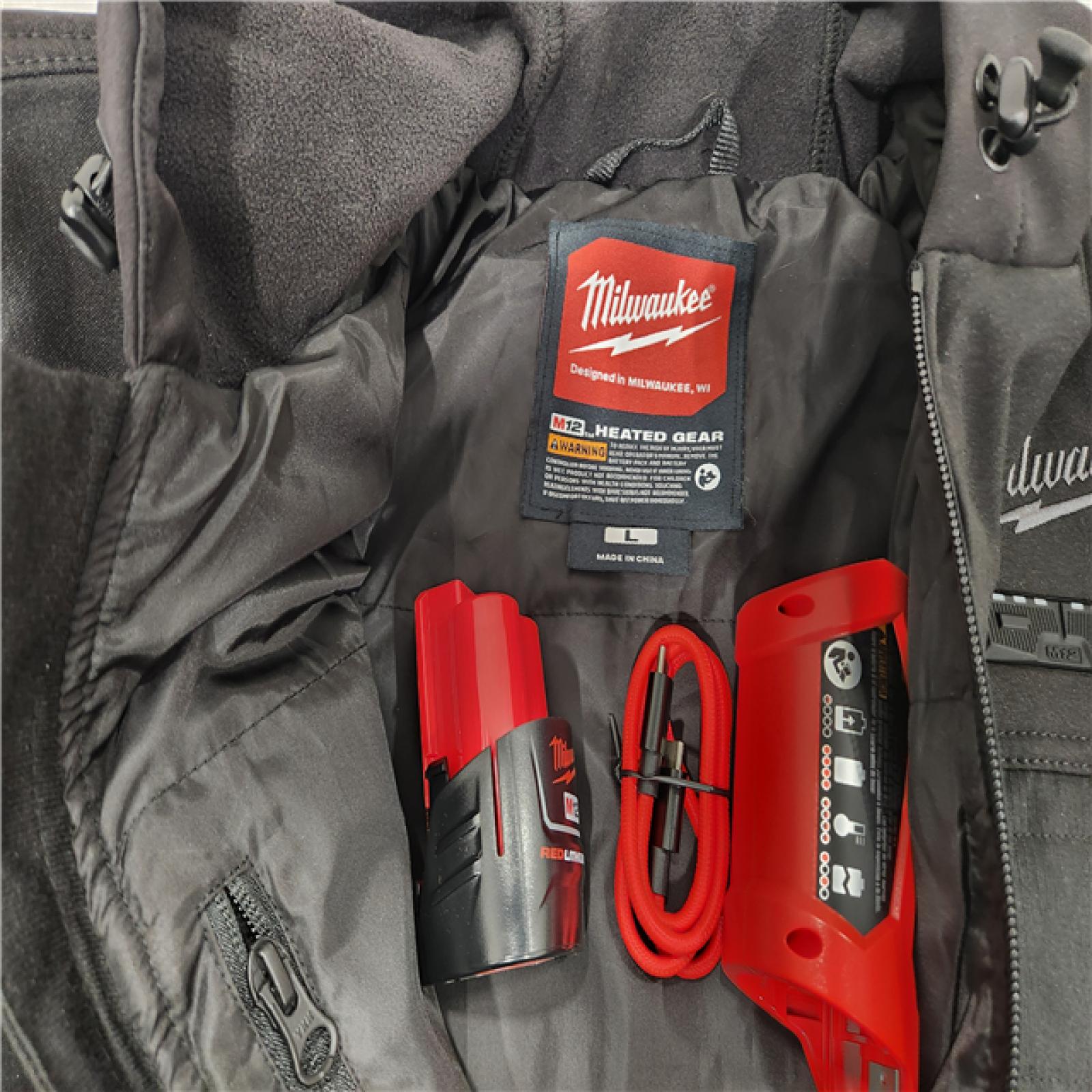 AS-IS- Milwaukee M12 12-Volt Lithium-Ion Cordless Axis Black Heated Hooded Jacket Kit with (1) 3.0 Ah Battery and Charger