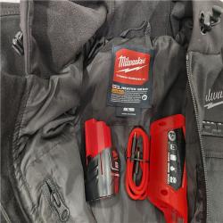 AS-IS- Milwaukee M12 12-Volt Lithium-Ion Cordless Axis Black Heated Hooded Jacket Kit with (1) 3.0 Ah Battery and Charger