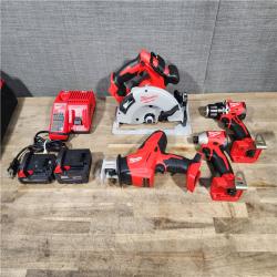 HOUSTON LOCATION - AS-IS Milwaukee M18 18-Volt Lithium-Ion Brushless Cordless Combo Kit (4-Tool) with 2-Batteries  1-Charger and Tool Bag