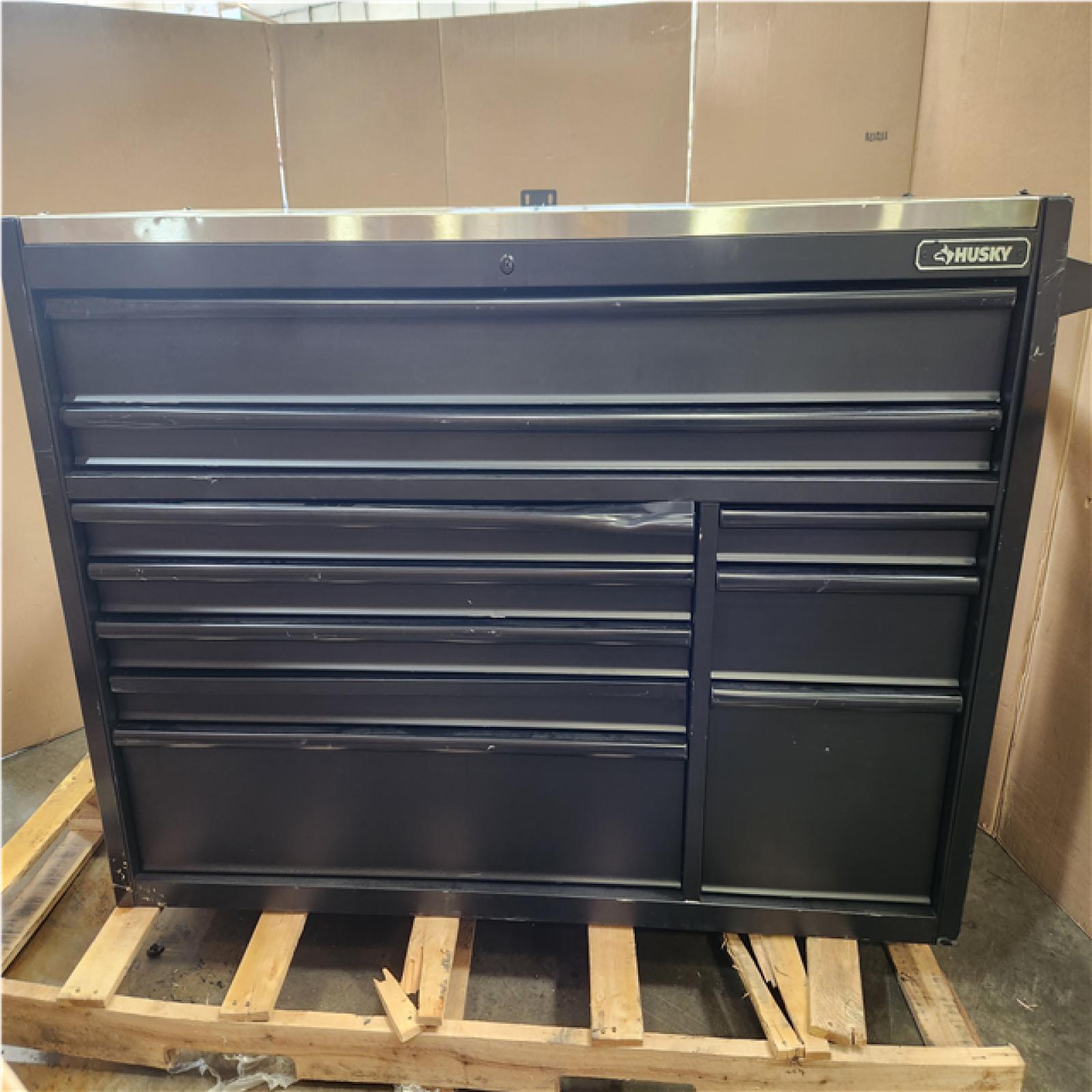 Phoenix LIKE NEW Husky 62 in. W x 24 in. D Heavy-Duty 10-Drawer Mobile Workbench with Stainless Steel in Matte Black
