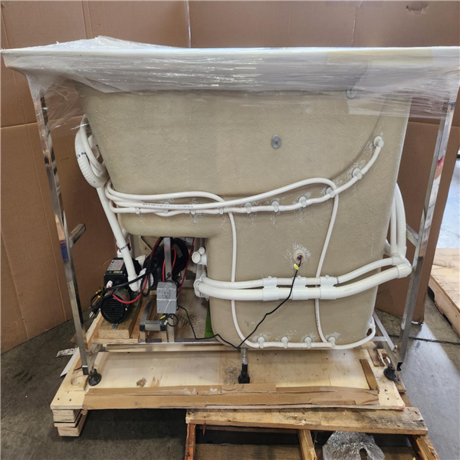 Phoenix NEW Universal Tubs Safe Premier Series 32 in. L x 60 in. W Left Side Drain Combination Jetted Bathtub in Biscuit with Fast Fill Faucet Set