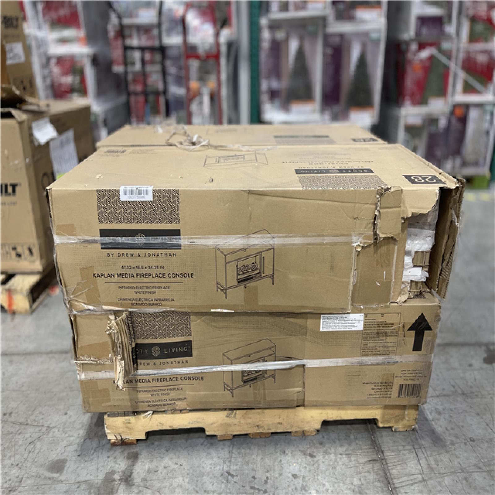 DALLAS LOCATION - SCOTT LIVING KAPLAN 48 in. Freestanding Media Console Wooden Electric Fireplace in White PALLET-(4 UNITS)