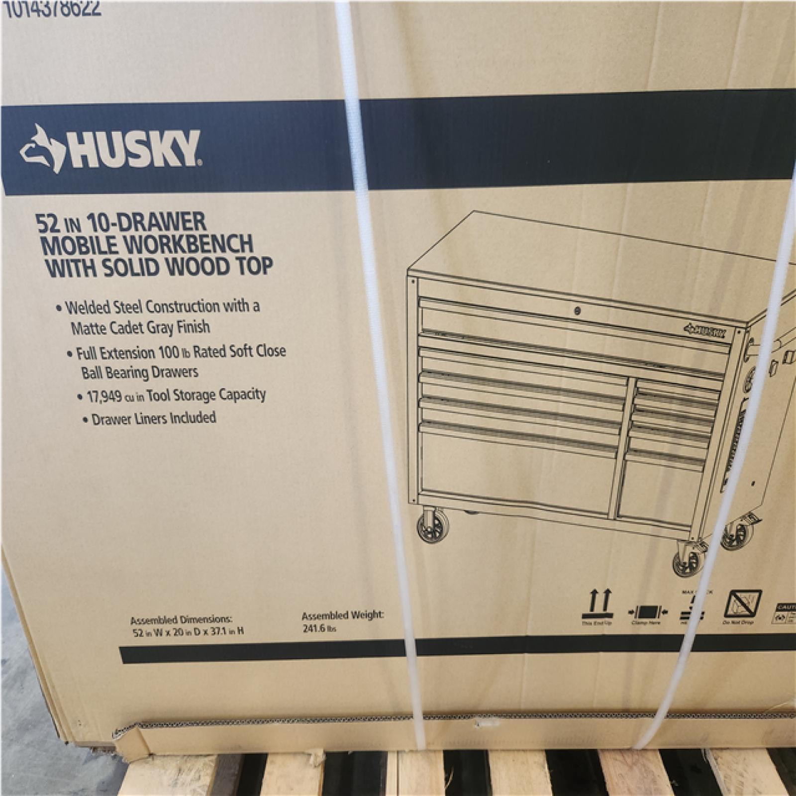 Phoenix NEW Husky Standard-Duty 52 in. W 10-Drawer Matte Cadet Gray Mobile Workbench Cabinet with Solid Wood Top