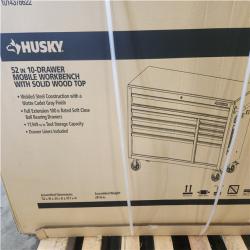 Phoenix NEW Husky Standard-Duty 52 in. W 10-Drawer Matte Cadet Gray Mobile Workbench Cabinet with Solid Wood Top