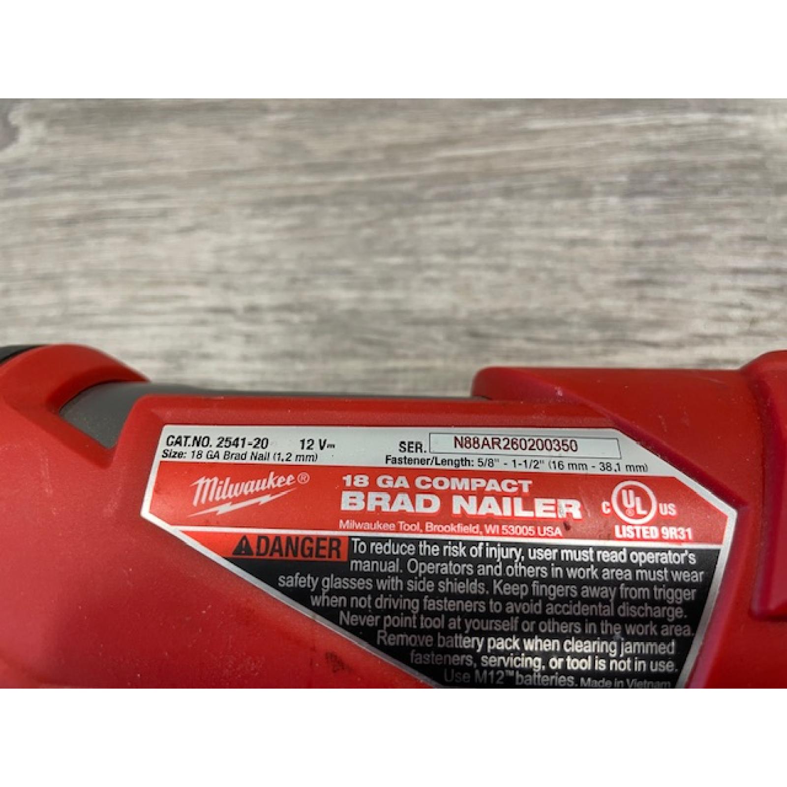 AS-IS Milwaukee FUEL 12-Volt Lithium-Ion Brushless Cordless 18-Gauge 1-1/2 in. Compact Brad Nailer (Tool Only)