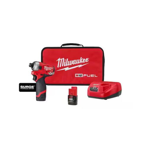 NEW! - Milwaukee M12 FUEL SURGE 12V Lithium-Ion Brushless Cordless 1/4 in. Hex Impact Driver Compact Kit w/Two 2.0Ah Batteries  Bag
