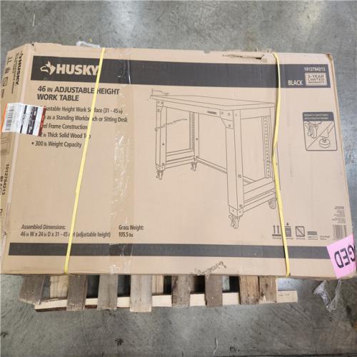 Phoenix NEW Husky 46 in. W x 24 in. Deep Adjustable Height Work Table with Solid Wood Top  Gloss Black