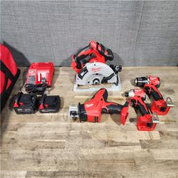 HOUSTON LOCATION - AS-IS Milwaukee M18 18-Volt Lithium-Ion Brushless Cordless Combo Kit (4-Tool) with 2-Batteries  1-Charger and Tool Bag