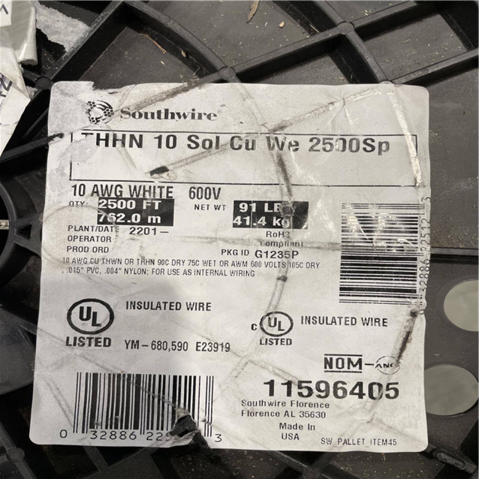 DALLAS LOCATION- Southwire 2 500 ft. 10 White Solid CU THHN Wire PALLET (4 UNITS)
