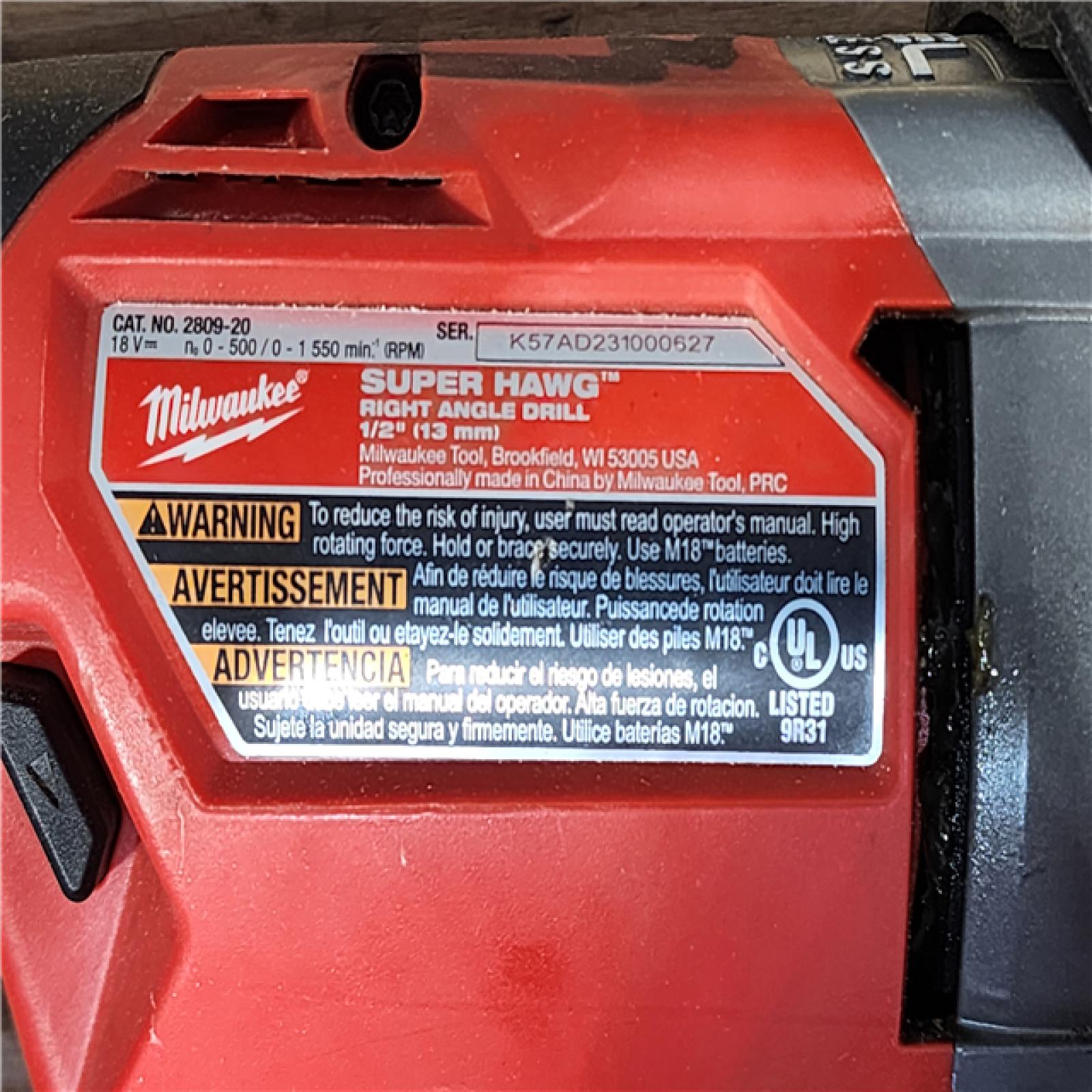 HOUSTON LOCATION - AS-IS Milwaukee FUEL 18V Lithium-Ion Brushless Cordless GEN 2 SUPER HAWG 1/2 in. Right Angle Drill (Tool-Only)