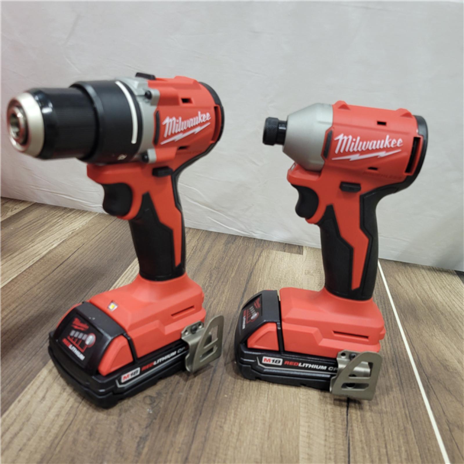 AS-IS Milwaukee M18 18V Lithium-Ion Brushless Cordless Compact Drill/Impact Combo Kit (2-Tool) W/(2) 2.0 Ah Batteries, Charger & Bag