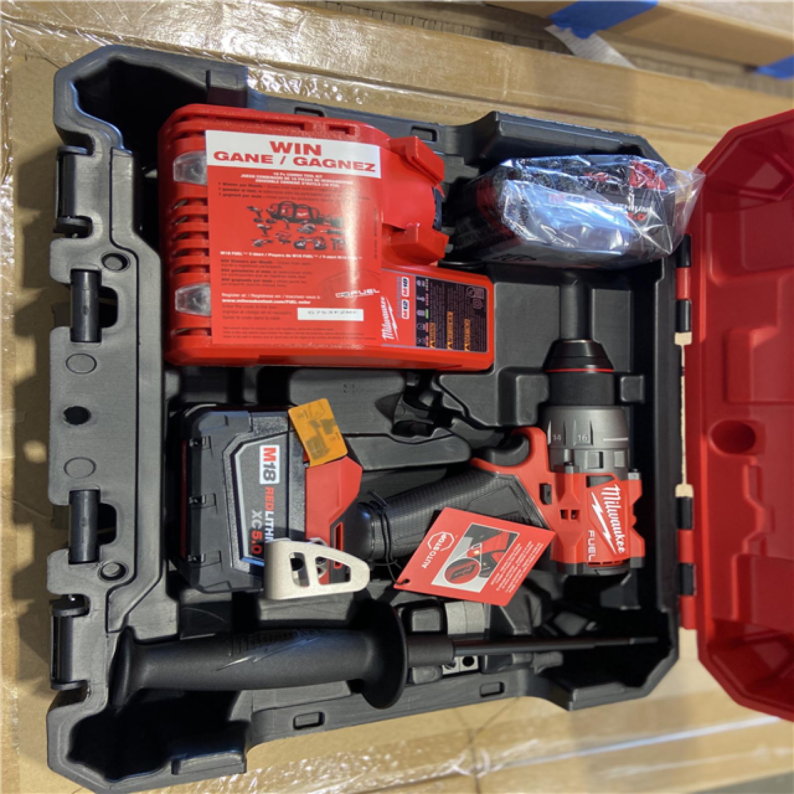 NEW! - Milwaukee M18 FUEL 18V Lithium-Ion Brushless Cordless 1/2 in. Drill/Driver Kit W/(2) 5.0Ah Batteries, Charger, and Hard Case