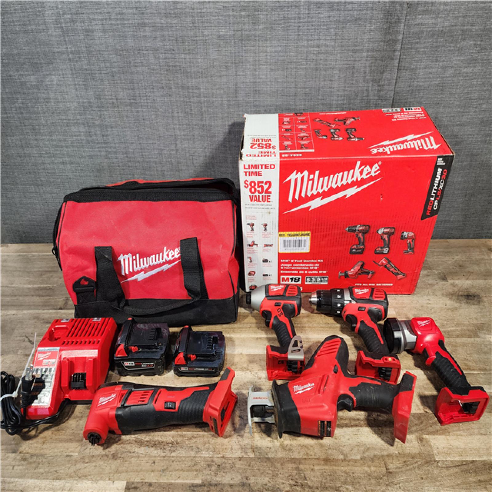 HOUSTON LOCATION - AS-IS M18 18V Lithium-Ion Cordless Combo Kit (5-Tool) with (2) Batteries  Charger and Tool Bag